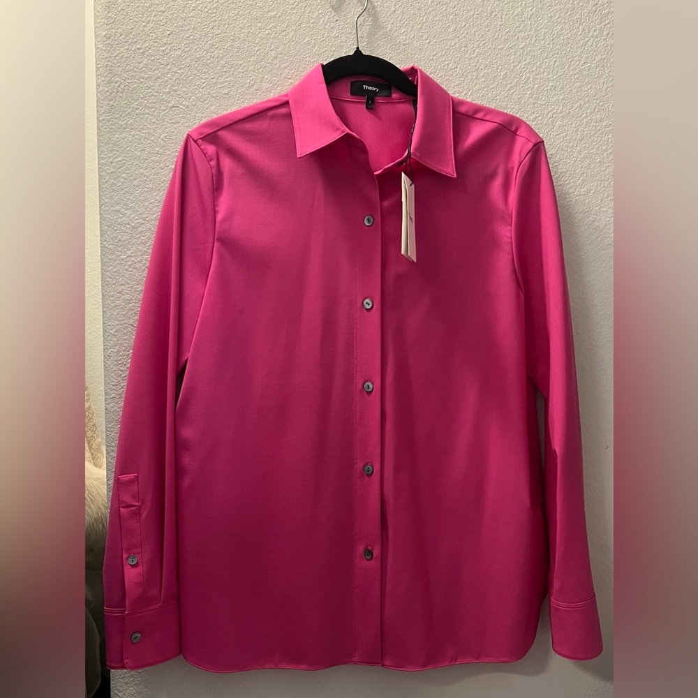 Theory Women's Bright Pink Button Down Shirt